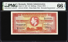 BERMUDA. Bermuda Government. 10 Shillings, 17.2.1947. P-15. PMG Gem Uncirculated 66 EPQ.
The 1947 Bermuda of Bermuda utilized the same design as the ...