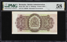 BERMUDA. Bermuda Government. 5 Shillings, 1.5.1957. P-18b. Misalignment Error. PMG Choice About Uncirculated 58.
This lowest denomination from Bermud...