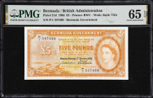 BERMUDA. Bermuda Government. 5 Pounds, 1.10.1966. P-21d. PMG Gem Uncirculated 65 EPQ.
Always a popular type from Bermuda, especially at the Gem Uncir...