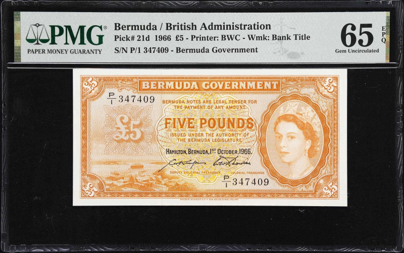 BERMUDA. Bermuda Government. 5 Pounds, 1.10.1966. P-21d. PMG Gem Uncirculated 65...
