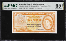 BERMUDA. Bermuda Government. 5 Pounds, 1.10.1966. P-21d. PMG Gem Uncirculated 65 EPQ.
Another example of this important and popular type that is as f...