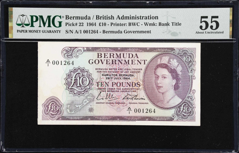 BERMUDA. Bermuda Government. 10 Pounds, 28.7.1964. P-22. PMG About Uncirculated ...