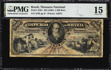 BRAZIL. Thesouro Nacional. 5 Mil Reis, ND (1885). P-A261. PMG Choice Fine 15.
This is a scarce 19th-century type from Brazil. We have only offered th...