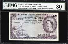 BRITISH CARIBBEAN TERRITORIES. Currency Board of the British Caribbean Territories. 20 Dollars, 2.1.1963. P-11b. PMG Very Fine 30.
A nice mid-grade e...