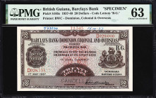 BRITISH GUIANA. Barclays Bank (D.C.O.). 20 Dollars, 1.5.1937. P-S105s. Specimen. PMG Choice Uncirculated 63.
Lovely and rare specimen whose serial nu...