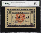 CAMEROON. Kaiserliches Gouvernement von Kamerun. 50 Mark, 12.8.1914. P-2b. PMG Choice Uncirculated 64.
The second denomination of this series. While ...