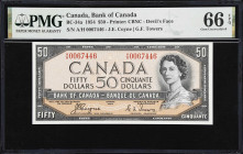 CANADA. Bank of Canada. 50 Dollars, 1954. BC-34a. Devil's Face. PMG Gem Uncirculated 66 EPQ.
Coyne - Towers signature combination. A desirable Devil'...