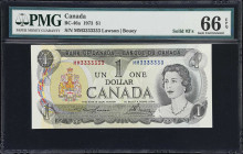 CANADA. Bank of Canada. 1 Dollar, 1973. BC-46a. Solid #3's. PMG Gem Uncirculated 66 EPQ.
Lawson - Bouey signature combination. A fantastic high-grade...