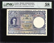 CEYLON. Government of Ceylon. 10 Rupees, 1.2.1941. P-33. PMG Choice About Uncirculated 58.
Serial number J/2 771182. Sole finest in the PMG populatio...