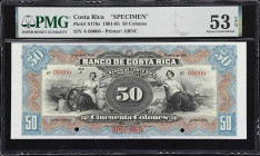 COSTA RICA. Banco de Costa Rica. 50 Colones, 1.1.1901. P-S176s. Specimen. PMG About Uncirculated 53 EPQ.
While this attractive specimen has been grad...