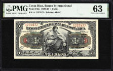 COSTA RICA. Banco Internacional de Costa Rica. 1 Colon, 7.6.1935. P-158c. PMG Choice Uncirculated 63.
High grade example of this popular type from th...