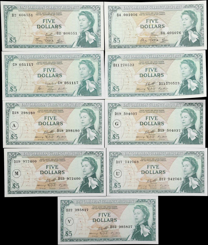 EAST CARIBBEAN STATES. Lot of (10). East Caribbean Currency Authority. 5 Dollars...