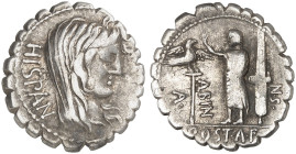RÖMISCHE MÜNZEN. RÖMISCHE REPUBLIK. A. Postumius Albinus.&nbsp;&nbsp; 
 Denar, 81 v. Chr. (Serratus). Büste der Hispania / Togatus zwischen Adlerstan...