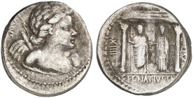 RÖMISCHE MÜNZEN. RÖMISCHE REPUBLIK. C. Egnatius Maximus.&nbsp;&nbsp; 
 Denar, 75 v. Chr. Cupidobüste / Tempel mit zwei Togati.
Cr. 391/2; S. 787; Ba...