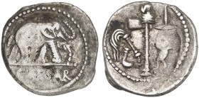 RÖMISCHE MÜNZEN. RÖMISCHE REPUBLIK. C. Iulius Caesar.&nbsp;&nbsp; 
 Denar, 49/48 v. Chr., Heeresmzst. in Gallien. Elefant zertritt Schlange / Prieste...