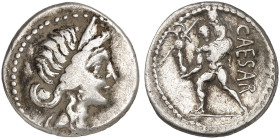 RÖMISCHE MÜNZEN. RÖMISCHE REPUBLIK. C. Iulius Caesar.&nbsp;&nbsp; 
 Denar, 47/46 v. Chr. Venuskopf / Aeneas trägt seinen Vater Anchises und Trophäe....