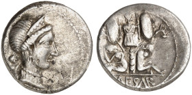 RÖMISCHE MÜNZEN. RÖMISCHE REPUBLIK. C. Iulius Caesar.&nbsp;&nbsp; 
 Ein zweites Exemplar.
3,96 g l. dezentriert, ss