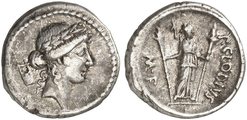 RÖMISCHE MÜNZEN. RÖMISCHE REPUBLIK. P. Clodius.&nbsp;&nbsp; 
 Denar, 42 v. Chr....