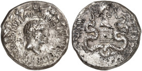 RÖMISCHE MÜNZEN. RÖMISCHE REPUBLIK. Marcus Antonius.&nbsp;&nbsp; 
 Kistophor, Ephesos um 39 v. Chr. Rev. Kista mystika mit Büste der Octavia zwischen...