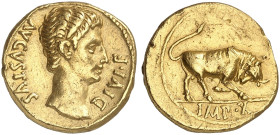 RÖMISCHE MÜNZEN. RÖMISCHE KAISERZEIT. Augustus, 27 v. - 14 n. Chr.&nbsp;&nbsp; 
 Aureus, Lugdunum. Rev. Stier n. rechts.
RIC 166a (R2); BMC 450; Cal...