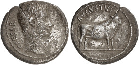 RÖMISCHE MÜNZEN. RÖMISCHE KAISERZEIT. Augustus, 27 v. - 14 n. Chr.&nbsp;&nbsp; 
 Denar, Samos. Rev. Stier.
RIC 475; BMC 663 3,35 g winz. SR, ss