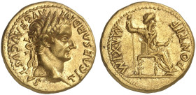 RÖMISCHE MÜNZEN. RÖMISCHE KAISERZEIT. Tiberius, 14 - 37.&nbsp;&nbsp; 
 Aureus, Lugdunum. Rev. Thronende Livia als Pax.
RIC 29; BMC 46; Cal. 305c Gol...