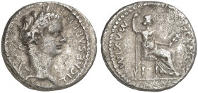 RÖMISCHE MÜNZEN. RÖMISCHE KAISERZEIT. Tiberius, 14 - 37.&nbsp;&nbsp; 
 Denar, Lugdunum. Rev. Thronende Livia als Pax.
RIC 30; BMC 48 3,44 g s - ss...