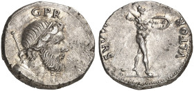 RÖMISCHE MÜNZEN. RÖMISCHE KAISERZEIT. Bürgerkrieg, 68 - 69.&nbsp;&nbsp; 
 Denar. Geniusbüste, dahinter Zepter / Stehender Mars Ultor.
RIC 9; Martin ...