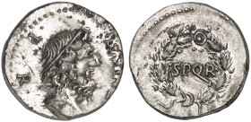 RÖMISCHE MÜNZEN. RÖMISCHE KAISERZEIT. Bürgerkrieg, 68 - 69.&nbsp;&nbsp; 
 Denar. Geniusbüste, dahinter Zepter / SPQR in Eichenkranz.
RIC 46 (3); Mar...