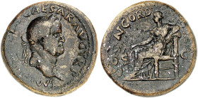 RÖMISCHE MÜNZEN. RÖMISCHE KAISERZEIT. Galba, 68 - 69.&nbsp;&nbsp; 
 Sesterz. Rev. Thronende Concordia.
RIC 344; BMC 61 26,66 g schwarzbraune Patina,...