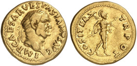 RÖMISCHE MÜNZEN. RÖMISCHE KAISERZEIT. Vespasianus, 69 - 79.&nbsp;&nbsp; 
 Aureus. Rev. Schreitender Mars.
RIC 22; Cal. 609 Gold, R ! 7,35 g ss - vz...