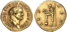 RÖMISCHE MÜNZEN. RÖMISCHE KAISERZEIT. Vespasianus, 69 - 79.&nbsp;&nbsp; 
 Aureus. Rev. Stehender Neptunus.
RIC 358; BMC 68; Cal. 654 Gold, RR ! 7,17...