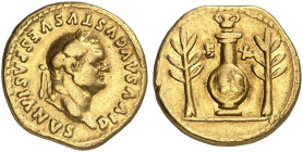 RÖMISCHE MÜNZEN. RÖMISCHE KAISERZEIT. Vespasianus, 69 - 79.&nbsp;&nbsp; 
 Aureus, Divus-Prägung unter Titus. Rev. Urne zwischen Zweigen.
RIC 358; Ca...