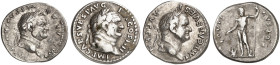 RÖMISCHE MÜNZEN. RÖMISCHE KAISERZEIT. Vespasianus, 69 - 79.&nbsp;&nbsp; 
 Lot von 3 Stück: Denare. Rev. Priestergeräte, thronender Kaiser, stehender ...
