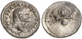 RÖMISCHE MÜNZEN. RÖMISCHE KAISERZEIT. Vespasianus, 69 - 79.&nbsp;&nbsp; 
 Denar, Divus-Prägung unter Titus. Rev. Schild zwischen zwei Steinböcken.
R...