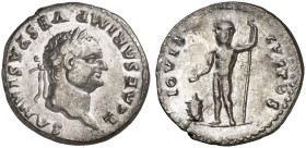 RÖMISCHE MÜNZEN. RÖMISCHE KAISERZEIT. Titus Caesar, 69 - 79.&nbsp;&nbsp; 
 Denar. Rev. Stehender Iuppiter neben Altar.
RIC 874 2,74 g vz