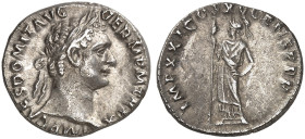 RÖMISCHE MÜNZEN. RÖMISCHE KAISERZEIT. Domitianus Augustus, 81 - 96.&nbsp;&nbsp; 
 Denar. Rev. Stehende Minerva.
RIC 722 3,32 g ss - vz