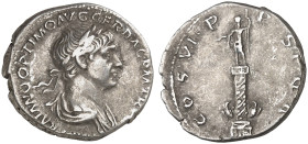 RÖMISCHE MÜNZEN. RÖMISCHE KAISERZEIT. Traianus, 98 - 117.&nbsp;&nbsp; 
 Denar. Rev. Traianussäule
RIC 307; C. 115; Bauten Roms - , vgl. 50 3,18 g ss...