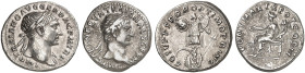 RÖMISCHE MÜNZEN. RÖMISCHE KAISERZEIT. Traianus, 98 - 117.&nbsp;&nbsp; 
 Lot von 2 Stück: Denare. Rev, Sitzende Concordia, Trophäe.
RIC 12, 147b ss, ...