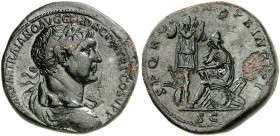 RÖMISCHE MÜNZEN. RÖMISCHE KAISERZEIT. Traianus, 98 - 117.&nbsp;&nbsp; 
 Sesterz, Rev. Sitzende Dacia, davor Trophäe.
RIC 565; C. 534 24,60 g dunkelg...