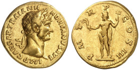 RÖMISCHE MÜNZEN. RÖMISCHE KAISERZEIT. Hadrianus, 117 - 138.&nbsp;&nbsp; 
 Aureus. Rev. Stehender Neptunus.
RIC 586; Cal. 1314 Gold, R ! 7,26 g ss