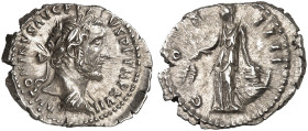 RÖMISCHE MÜNZEN. RÖMISCHE KAISERZEIT. Antoninius Pius, 138 - 161.&nbsp;&nbsp; 
 Denar. Rev. Stehende Annona mit Ähren und Modius auf Prora.
RIC 231;...