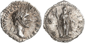RÖMISCHE MÜNZEN. RÖMISCHE KAISERZEIT. Antoninius Pius, 138 - 161.&nbsp;&nbsp; 
 Denar. Rev. Stehende Fortuna mit Ruder und Füllhorn.
RIC 232; C. 271...