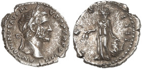 RÖMISCHE MÜNZEN. RÖMISCHE KAISERZEIT. Antoninius Pius, 138 - 161.&nbsp;&nbsp; 
 Denar. Rev. Stehende Annona mit Ähren und Modius auf Prora.
RIC 239;...