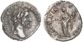 RÖMISCHE MÜNZEN. RÖMISCHE KAISERZEIT. Antoninius Pius, 138 - 161.&nbsp;&nbsp; 
 Denar. Rev. Stehende Pax.
RIC 252; C. 979 3,25 g dunkle Patina, ss /...