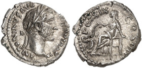 RÖMISCHE MÜNZEN. RÖMISCHE KAISERZEIT. Antoninius Pius, 138 - 161.&nbsp;&nbsp; 
 Denar. Rev. Sitzende Salus mit Schlange.
RIC 254; C. 982 4,07 g vz...
