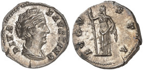 RÖMISCHE MÜNZEN. RÖMISCHE KAISERZEIT. Faustina I., gest. 141.&nbsp;&nbsp; 
 Denar. Rev. Stehende Ceres oder Aeternitas.
RIC 362; C. 104 3,23 g prfr...