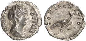 RÖMISCHE MÜNZEN. RÖMISCHE KAISERZEIT. Faustina I., gest. 141.&nbsp;&nbsp; 
 Denar, Consecratio. Verschleierte Büste / Pfau.
RIC 384; C. 175 3,10 g v...