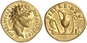 RÖMISCHE MÜNZEN. RÖMISCHE KAISERZEIT. Marcus Aurelius Caesar, 139 - 161.&nbsp;&nbsp; 
 Aureus. Rev. Priestergeräte.
RIC (Ant. Pius) 424a; Cal. 1883 ...