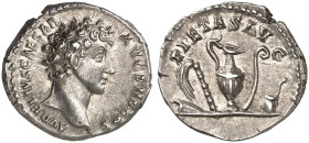 RÖMISCHE MÜNZEN. RÖMISCHE KAISERZEIT. Marcus Aurelius Caesar, 139 - 161.&nbsp;&nbsp; 
 Denar. Rev. Priestergeräte.
RIC 424a; C. 451 3,45 g vz - prfr...